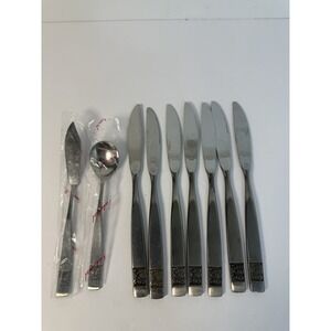 National Stainless Black Rose Japan 7 Dinner Knives Butter Knife Sugar Spoon